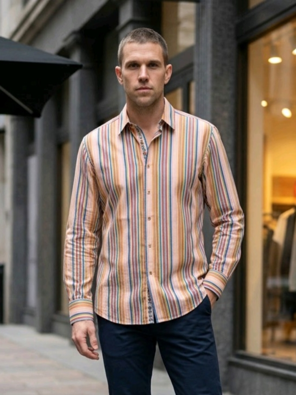 Robert Graham Multicolored Longsleeve Button-Up shirt Vertical Stripes L